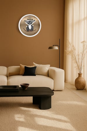 Bohem Kurt Modern Duvar Saati - 35cm - Önü Camlı Beyaz Kasa - Sessiz Mekanizma