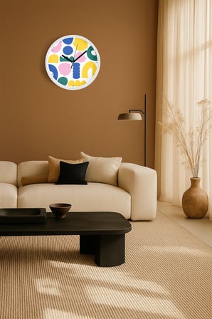 Soyut - Geometrik Temalı Modern Duvar Saati - 35cm - Önü Camlı Beyaz Kasa - Sessiz Mekanizma