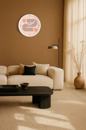 Soyut - Bohem - Geometrik Temalı Modern Duvar Saati - 42cm - Önü Camlı Beyaz Kasa - Sessiz Mekanizma