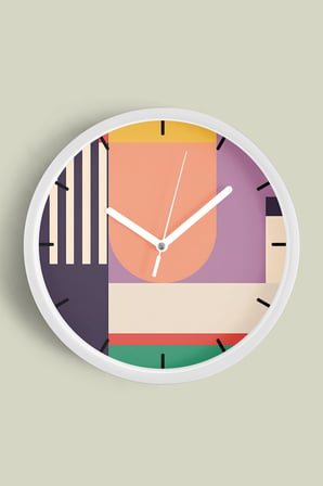 Soyut - Geometrik Temalı Modern Duvar Saati - 42cm - Önü Camlı Beyaz Kasa - Sessiz Mekanizma