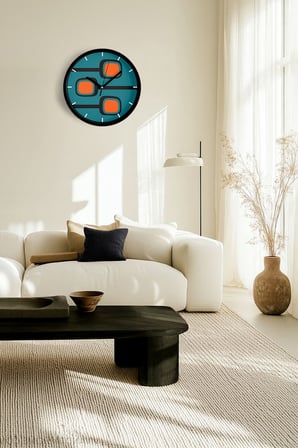 Soyut - Geometrik Temalı Modern Duvar Saati - 42cm - Önü Camlı Siyah Kasa - Sessiz Mekanizma