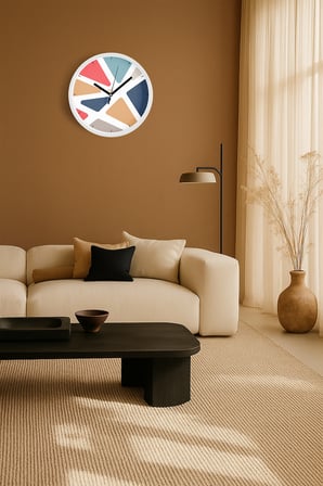 Soyut - Geometrik Temalı Modern Duvar Saati - 35cm - Önü Camlı Beyaz Kasa - Sessiz Mekanizma