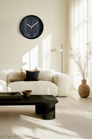 Soyut Doğa Manzara Temalı Modern Duvar Saati - 42cm - Önü Camlı Siyah Kasa - Sessiz Mekanizma