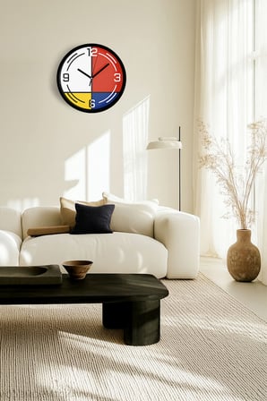 Soyut - Geometrik Temalı Modern Duvar Saati - 35cm - Önü Camlı Siyah Kasa - Sessiz Mekanizma