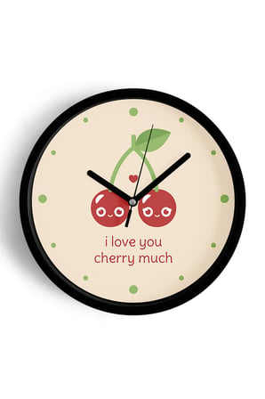 '' I Love You ,  Cherry Much '' Yazıllı Modern Tasarım Duvar Saati - 35cm - Sessiz Mekanizma