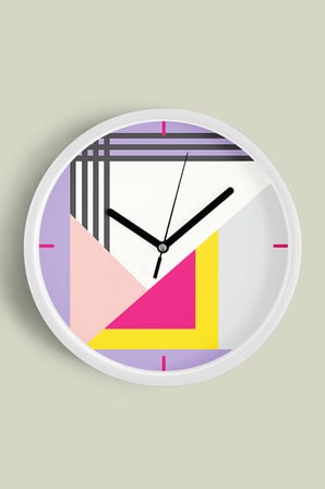Soyut - Geometrik Temalı Modern Duvar Saati - 35cm - Önü Camlı Beyaz Kasa - Sessiz Mekanizma