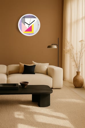 Soyut - Geometrik Temalı Modern Duvar Saati - 35cm - Önü Camlı Beyaz Kasa - Sessiz Mekanizma