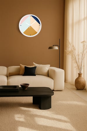 Geometrik Tasarım Modern Duvar Saati - 35cm - Önü Camlı Beyaz Kasa - Sessiz Mekanizma