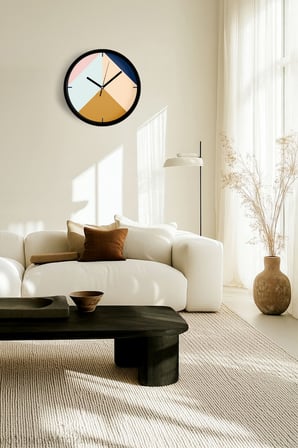 Geometrik Tasarım Modern Duvar Saati - 42cm - Önü Camlı Siyah Kasa - Sessiz Mekanizma