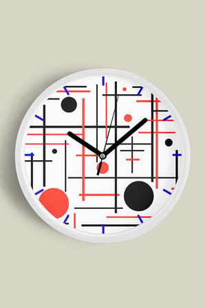 Soyut Geometrik Temalı Modern Duvar Saati - 42cm - Önü Camlı Beyaz Kasa - Sessiz Mekanizma