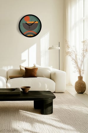 Soyut - Bohem - Geometrik Temalı Modern Duvar Saati - 35cm - Önü Camlı Siyah Kasa - Sessiz Mekanizma