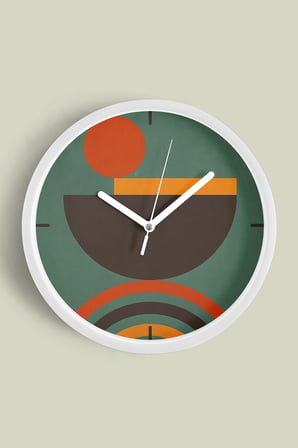 Soyut - Bohem - Geometrik Temalı Modern Duvar Saati - 42cm - Önü Camlı Beyaz Kasa - Sessiz Mekanizma