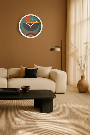 Soyut - Bohem - Geometrik Temalı Modern Duvar Saati - 42cm - Önü Camlı Beyaz Kasa - Sessiz Mekanizma
