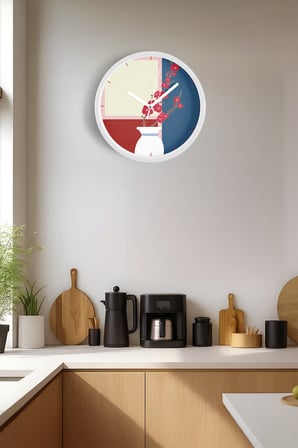 Soyut - Bohem - Çiçek Temalı Modern Duvar Saati - 35cm - Önü Camlı Beyaz Kasa - Sessiz Mekanizma