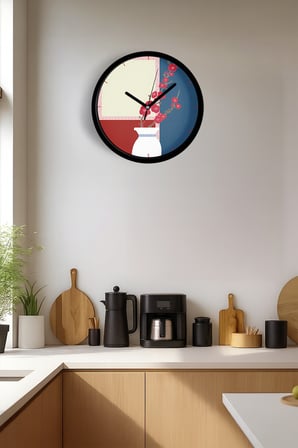 Soyut - Bohem - Çiçek Temalı Modern Duvar Saati - 35cm - Önü Camlı Siyah Kasa - Sessiz Mekanizma