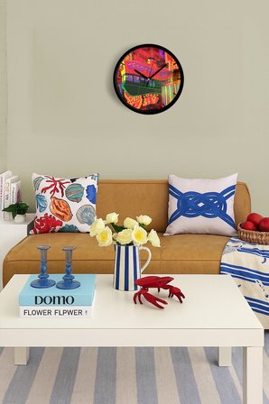 Neon Düşler Modern Tasarım Duvar Saati - 42cm - Önü Camlı Siyah Kasa - Sessiz Mekanizma