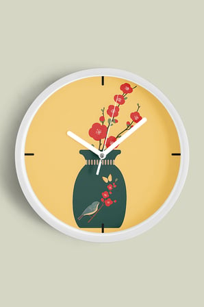 Çiçek Açan Zaman Modern Tasarım Duvar Saati - 35cm - Önü Camlı Beyaz Kasa - Sessiz Mekanizma