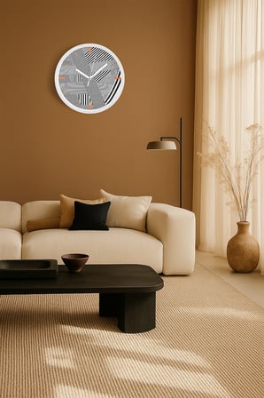 Soyut - Bohem - Geometrik Temalı Modern Duvar Saati - 42cm - Önü Camlı Beyaz Kasa - Sessiz Mekanizma