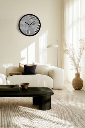 Soyut - Bohem - Geometrik Temalı Modern Duvar Saati - 42cm - Önü Camlı Siyah Kasa - Sessiz Mekanizma
