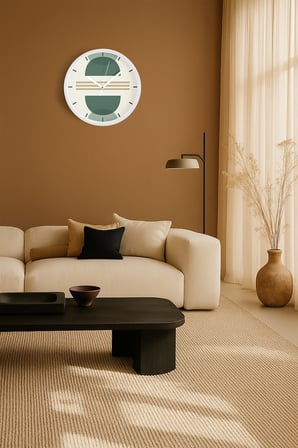 Soyut - Bohem - Geometrik Temalı Modern Duvar Saati - 42cm - Önü Camlı Beyaz Kasa - Sessiz Mekanizma