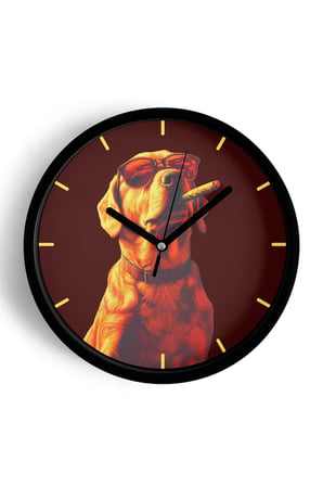 Cool Golden Köpek Tasarım Modern Duvar Saati - 35cm - Önü Camlı Siyah Kasa - Sessiz Mekanizma