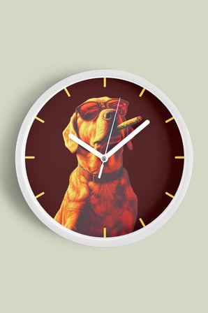 Cool Golden Köpek Tasarım Modern Duvar Saati - 42cm - Önü Camlı Beyaz Kasa - Sessiz Mekanizma