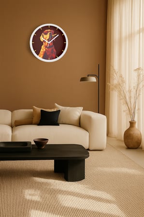 Cool Golden Köpek Tasarım Modern Duvar Saati - 42cm - Önü Camlı Beyaz Kasa - Sessiz Mekanizma