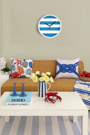 Yatay Çizgili Tasarım Modern Duvar Saati - 35cm - Önü Camlı Beyaz Kasa - Sessiz Mekanizma