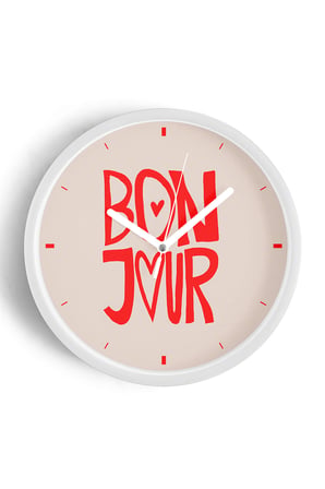 Modern Yazılı Tasarım - '' Bonjour - Günaydın'' Duvar Saati - 35cm - Sessiz Mekanizma