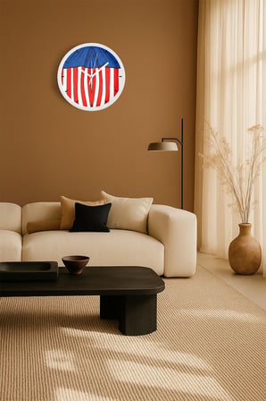 Amerikan Bayrağı Tasarımı Modern Duvar Saati - 35cm - Önü Camlı Beyaz Kasa - Sessiz Mekanizma