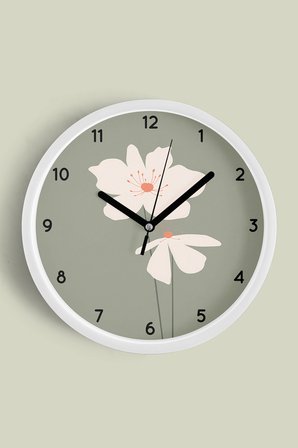 Soyut Çiçek Modern Duvar Saati - 35cm - Önü Camlı Beyaz Kasa - Sessiz Mekanizma