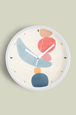 Soyut - Bohem - Geometrik Temalı Modern Duvar Saati - 35cm - Önü Camlı Beyaz Kasa - Sessiz Mekanizma