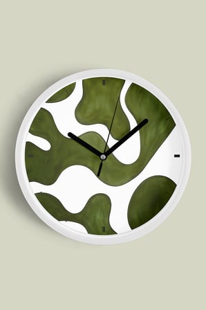 Soyut - Bohem Modern Duvar Saati - 35cm - Önü Camlı Beyaz Kasa - Sessiz Mekanizma