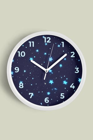 Soyut Yıldızlı Modern Tasarım Duvar Saati - 35cm - Önü Camlı Beyaz Kasa - Sessiz Mekanizma