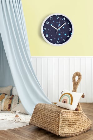 Soyut Yıldızlı Modern Tasarım Duvar Saati - 35cm - Önü Camlı Beyaz Kasa - Sessiz Mekanizma