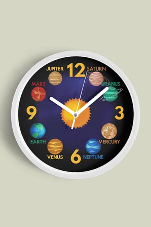 Güneş Ve Gezegenler Modern Tasarım Duvar Saati - 30cm - Önü Camlı Beyaz Kasa - Sessiz Mekanizma