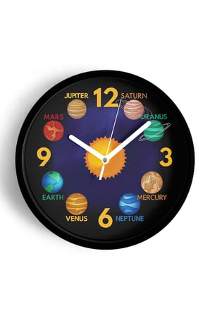 Güneş Ve Gezegenler Modern Tasarım Duvar Saati - 35cm - Önü Camlı Siyah Kasa - Sessiz Mekanizma