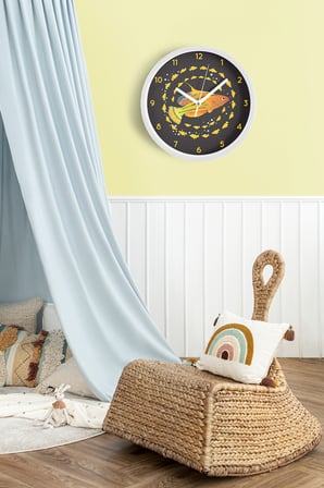 Sevimli Balık Tasarımı Çocuk Odası Duvar Saati - 35cm - Önü Camlı Beyaz Kasa - Sessiz Mekanizma