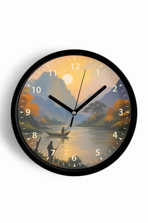 Doğa Manzara Temalı Modern Duvar Saati - 35cm - Önü Camlı Siyah Kasa - Sessiz Mekanizma