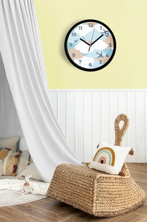 Uçak Tasarımlı Çocuk Odası Duvar Saati - 42cm - Önü Camlı Siyah Kasa - Sessiz Mekanizma