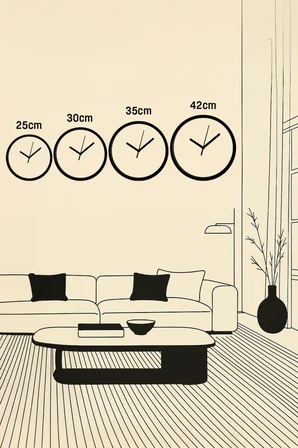 Modern Duvar Saati - 42cm - Önü Camlı Siyah Kasa - Sessiz Mekanizma