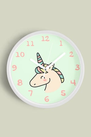 Unicorn Tasarımı Çocuk Odası Duvar Saati - 35cm - Önü Camlı Beyaz Kasa - Sessiz Mekanizma