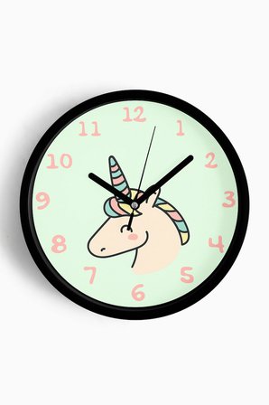 Unicorn Tasarımı Çocuk Odası Duvar Saati - 35cm - Önü Camlı Siyah Kasa - Sessiz Mekanizma