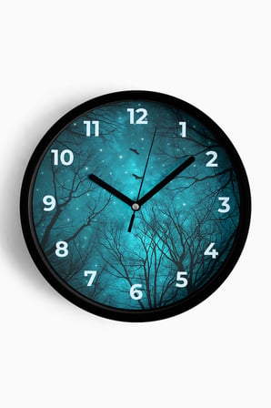 Soyut Gece Görüşü Modern Duvar Saati - 35cm - Önü Camlı Siyah Kasa - Sessiz Mekanizma