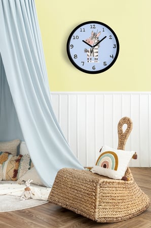 Sevimli Zebra Çocuk Odası Duvar Saati - 35cm - Önü Camlı Siyah Kasa - Sessiz Mekanizma