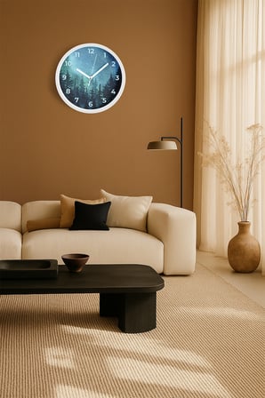 Soyut Gece Görüşü Modern Duvar Saati - 35cm - Önü Camlı Beyaz Kasa - Sessiz Mekanizma