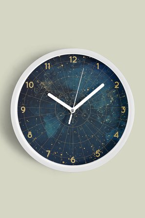 Kozmik Harita Yıldızlı Gece Saat Modern Duvar Saati - 35cm - Önü Camlı Beyaz Kasa - Sessiz Mekanizma