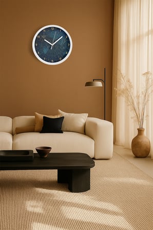 Kozmik Harita Yıldızlı Gece Saat Modern Duvar Saati - 42cm - Önü Camlı Beyaz Kasa - Sessiz Mekanizma
