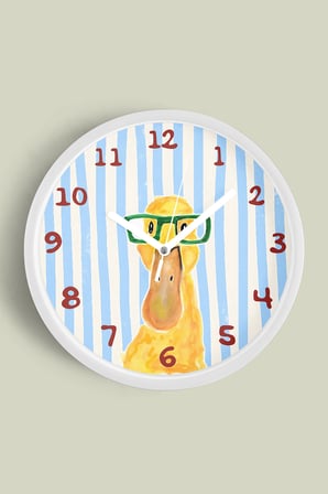 Gözlüklü Ördek Modern Çocuk Odası Duvar Saati - 42cm - Önü Camlı Beyaz Kasa - Sessiz Mekanizma