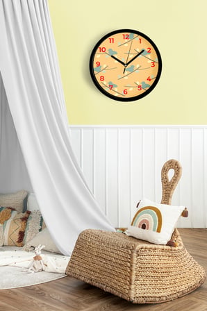 Kuş Silüetli Çocuk Odası Duvar Saati - 35cm - Önü Camlı Siyah Kasa - Sessiz Mekanizma